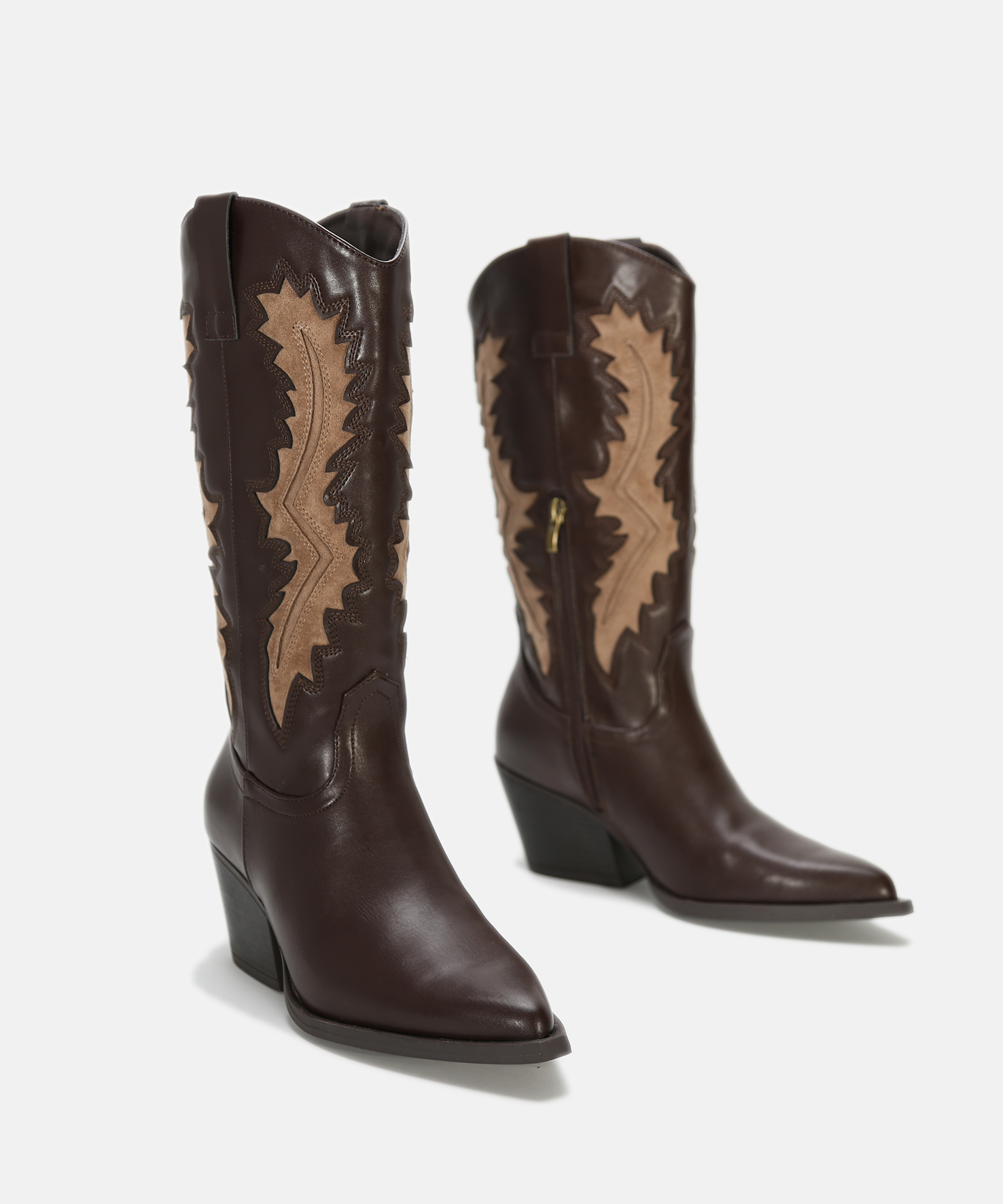 Botas tac&oacute;n cowboy bicolor marr&oacute;n chocolate image number null